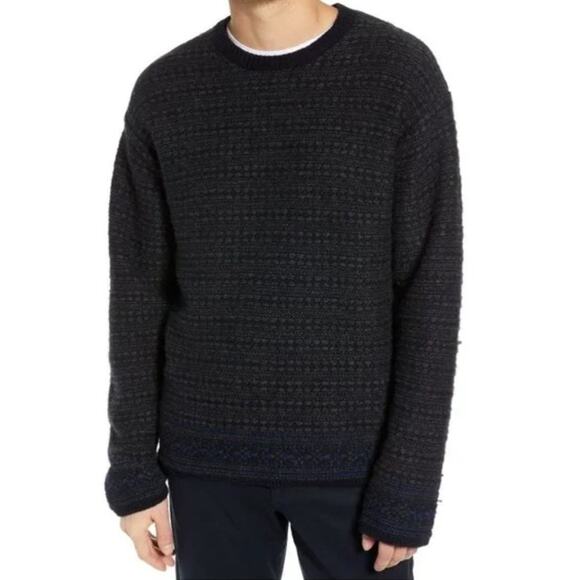 VINCE Reverse Fair Isle Crewneck Sweater Yak Wool Coastal Navy Blue Gray {A47} - Picture 1 of 6